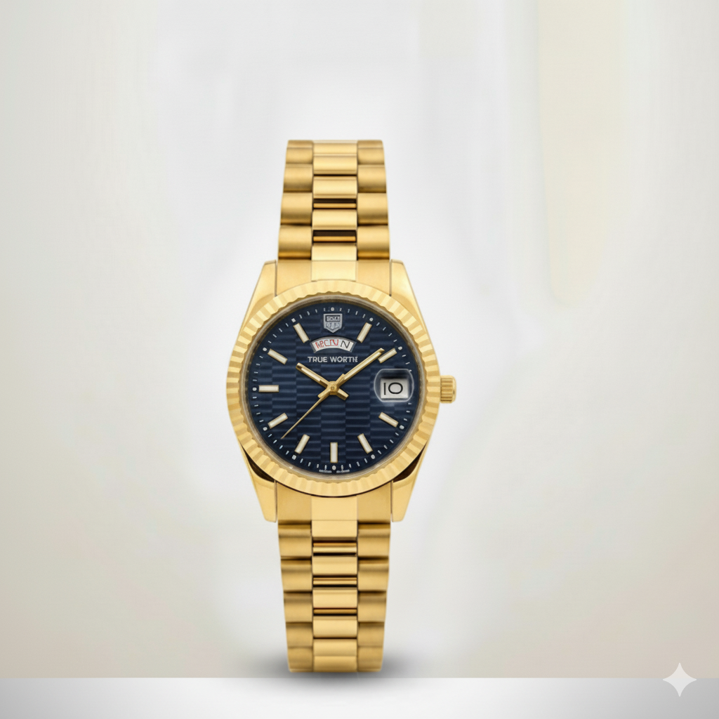 TRUE WORTH Blue Gold-Tone Day-Date