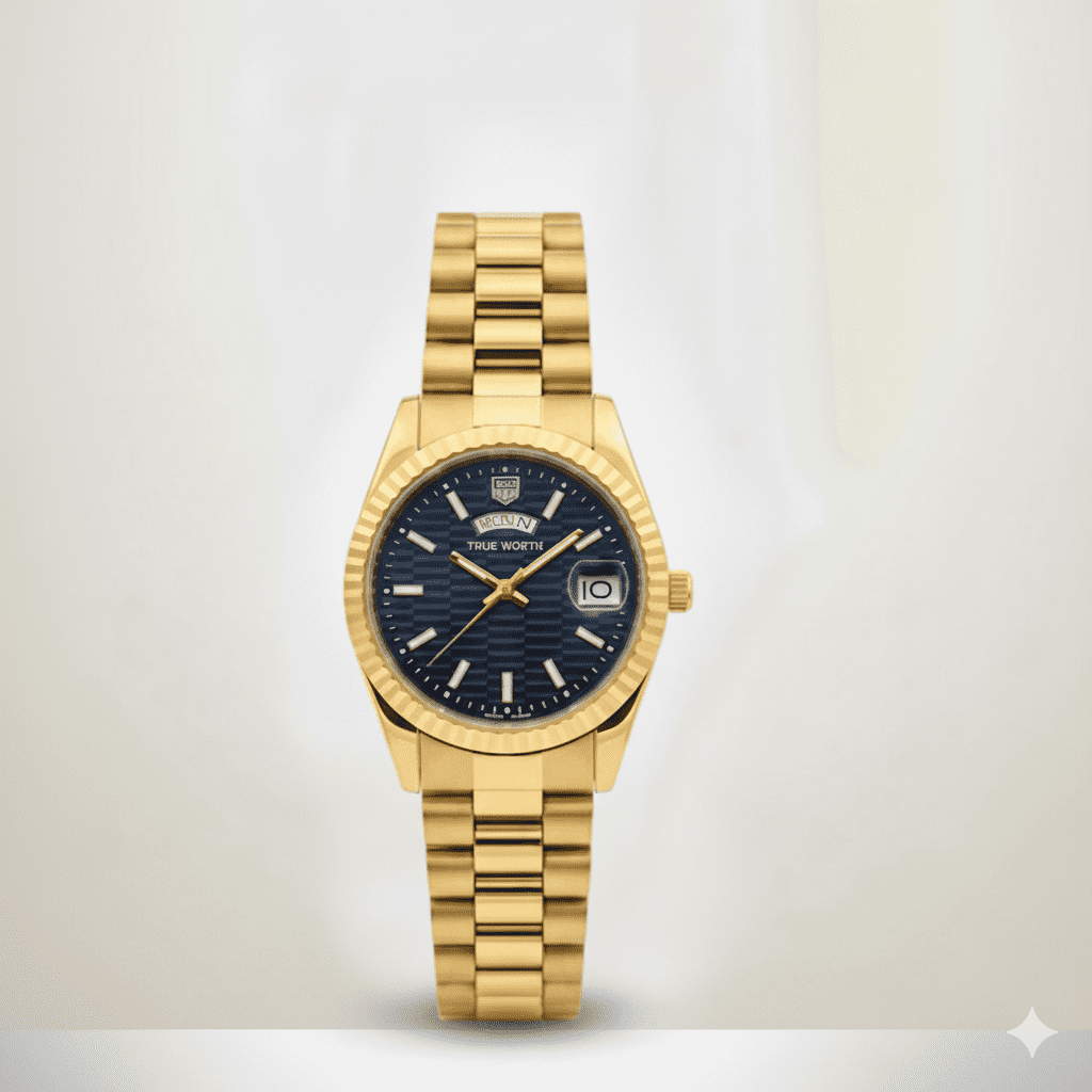 TRUE WORTH Blue Gold-Tone Day-Date