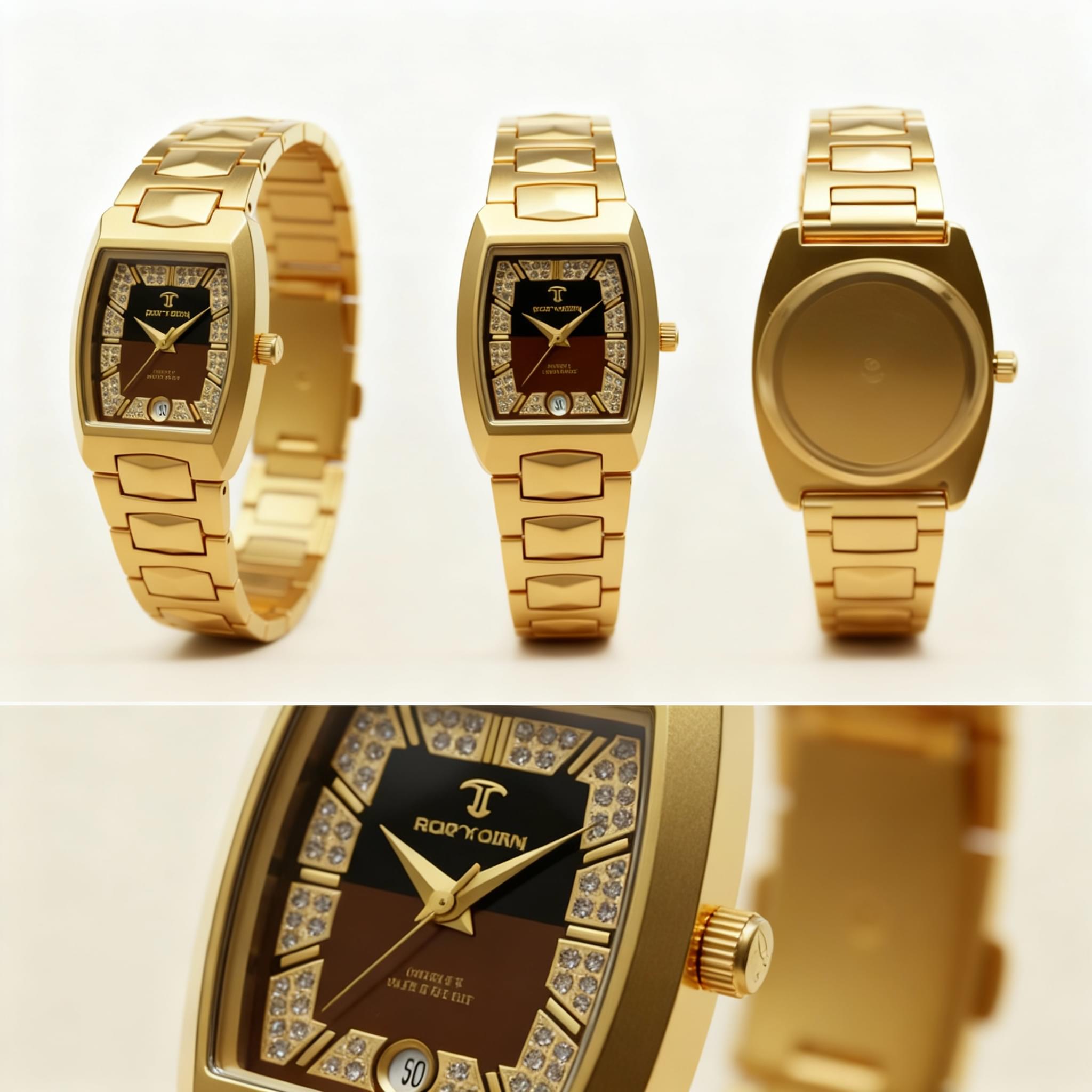 Schomages Gold-Diamond Tone Rectangular Ladies' Watch - Image 3